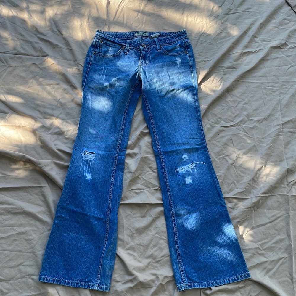 low rise paris blue denim boot cut jeans